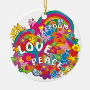 Flower Power Rainbow Ceramic Ornament