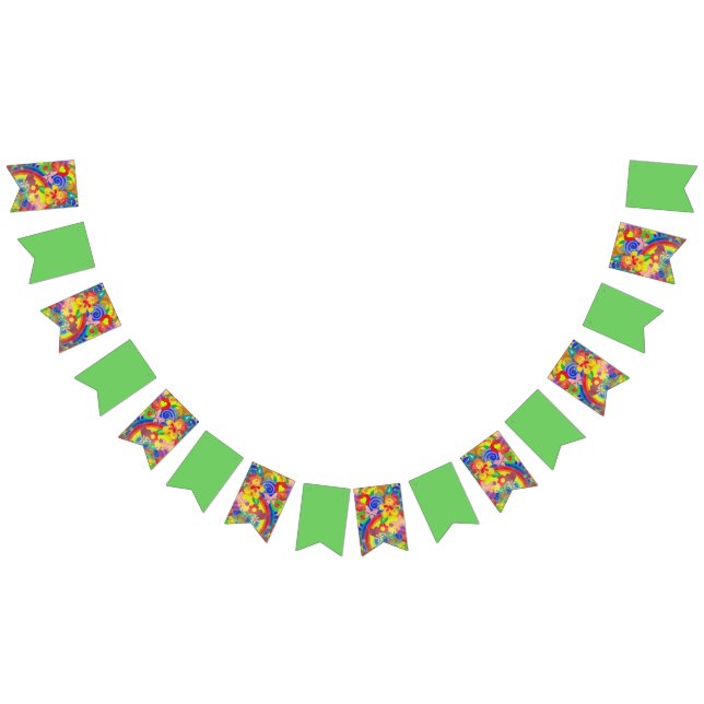 Flower Power Rainbow - coloured pattern 1 Bunting Flags (All)