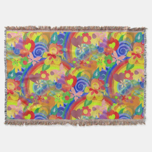 FLOWER POWER RAINBOW pattern + your idea Throw Blanket