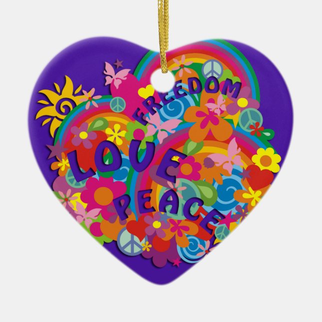 Flower Power Rainbow | violet Ceramic Ornament (Front)