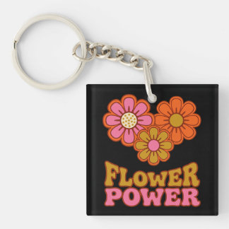 Flower Power Retro 70s Daisy Groovy Keychain