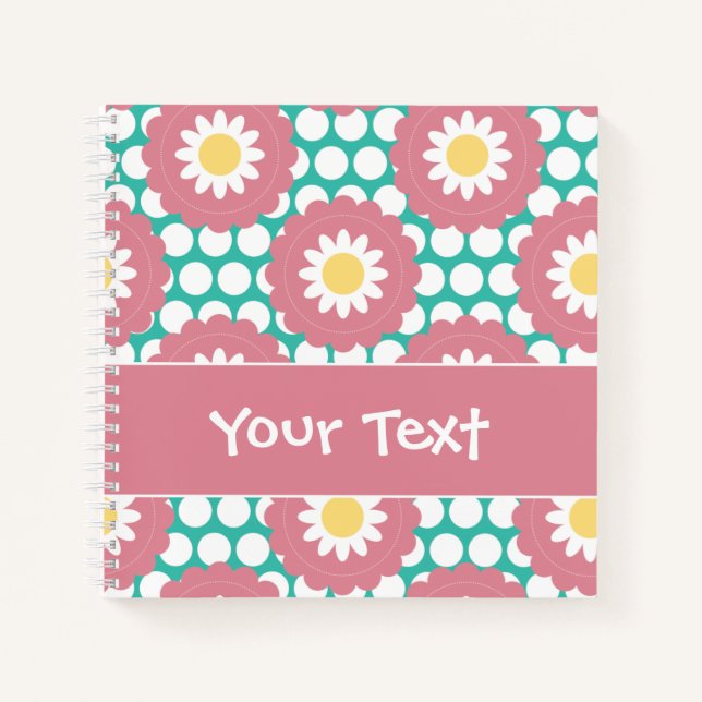 Flower Power Retro Daisy Pattern Notebook (Front)