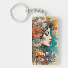 Flower Power Retro femme Portrait Acrylique Porte