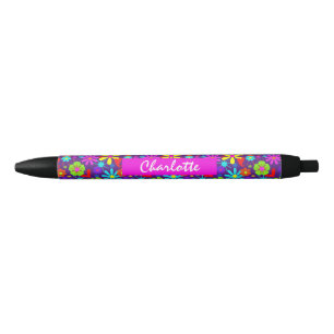 Flower Power Retro Floral Personalized Black Ink Pen