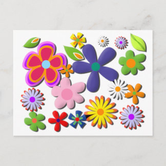 Flower Power Retro Floral Vector Postcard