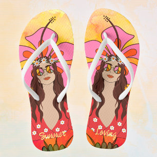 Flower Power Retro Hippie Boho 60th Flip Flops