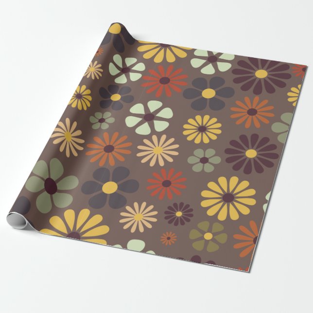 Flower Power Retro Hippy Flowers Wrapping Paper (Unrolled)