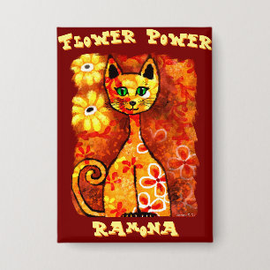 Flower Power Retro Whimsical Cat Personalized