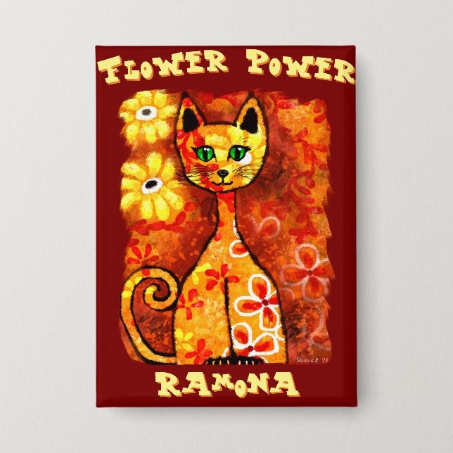 Flower Power Retro Whimsical Cat Personalized (Front)