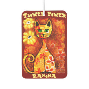 Flower Power Retro Whimsical Cat Personalized Air Freshener