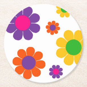 Flower Power Round Paper Coaster