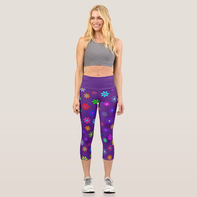 Flower Power Shower - coloured pattern 1 Capri Leggings (Front)