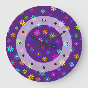 Flower Power Shower - coloured pattern 1 Large Clock