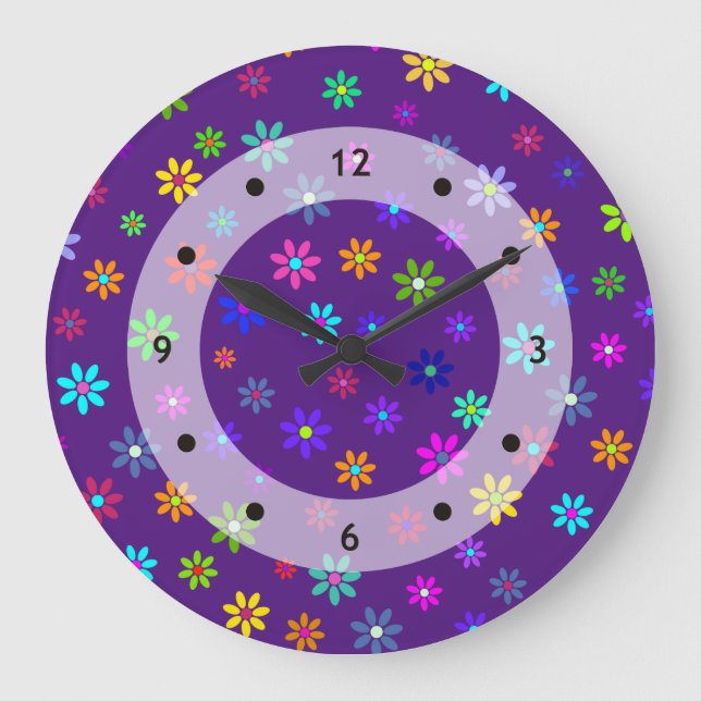 Flower Power Shower - coloured pattern 1 Large Clock (Front)