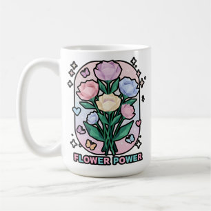 Flower Power Simple Colourful Cartoon Drawing Whit Coffee Mug