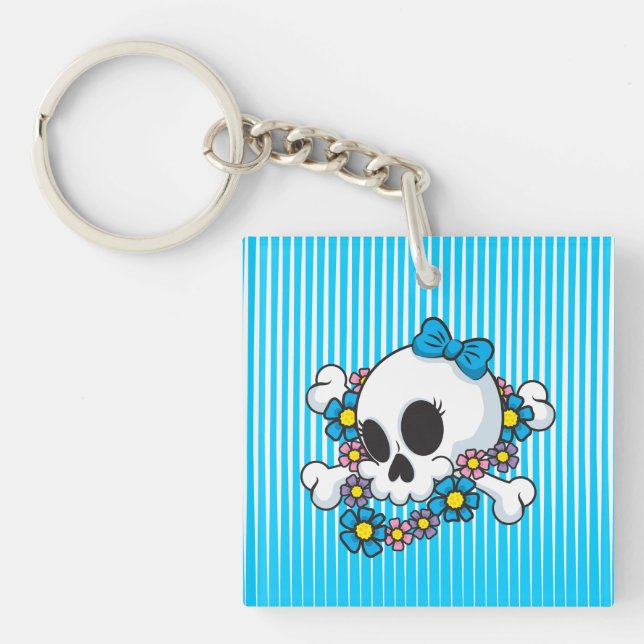 Flower Power Skull Keychain (Front)