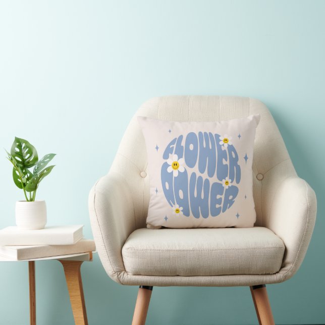 Flower Power Slogan Throw Pillow (Chair)