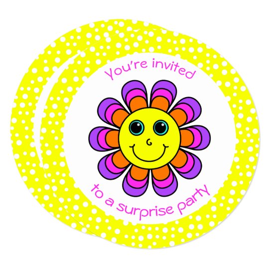 Flower Power Smiley Birthday Party Card