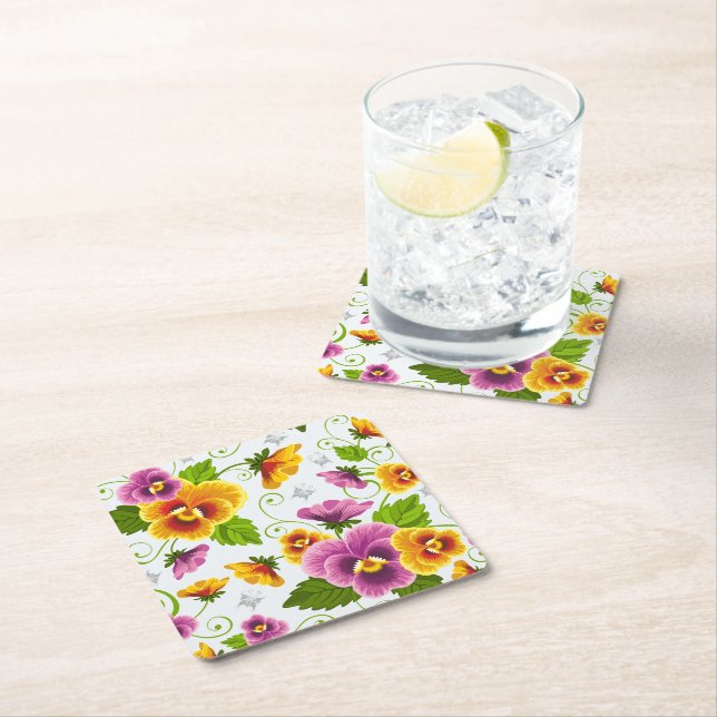 Flower Power Square Paper Coaster (Insitu)