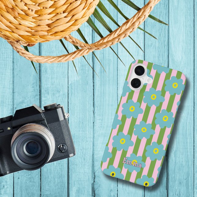Flower Power Stripes Personalize Name Iphone Case (Creator Uploaded)