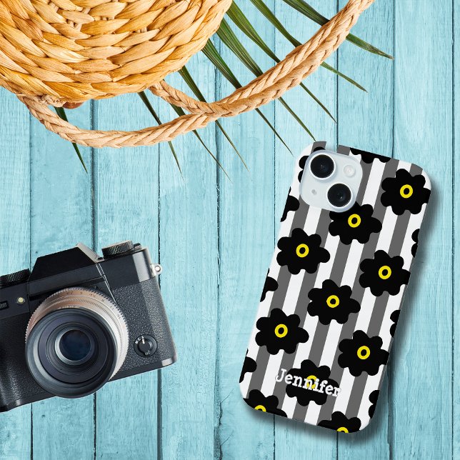 Flower Power Stripes Personalize Name Iphone Case (Creator Uploaded)