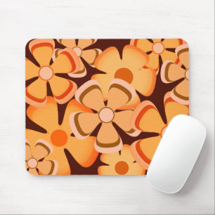 Flower Power - Vintage 70's Retro Orange And Brown Mouse Pad