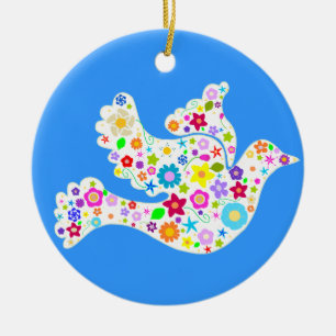 Flower Power White Dove ornament
