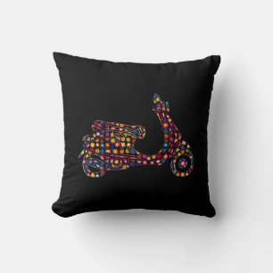 Flower Powered Motor-Scooter Motorcycle Throw Pillow