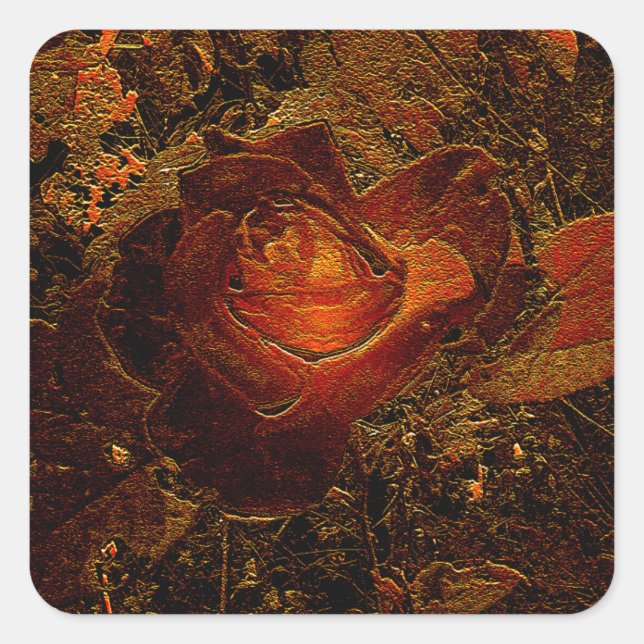 Flower Print Orange Burst Rose Square Sticker (Front)