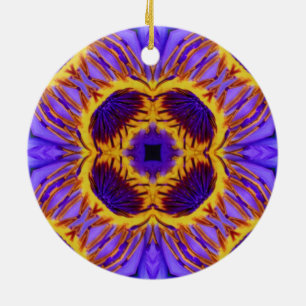 Flower Psychedelic Arts - Purple and Yellow Flower Ceramic Ornament