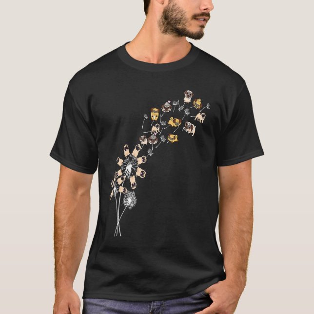 Flower Pug Dogs Dandelion Animal T-Shirt (Front)