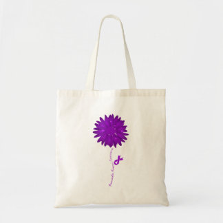 Flower Purple Ribbon Pancreatic Cancer Awareness Tote Bag