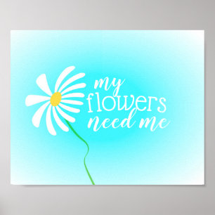 flower quote blue and white cute daisy art poster