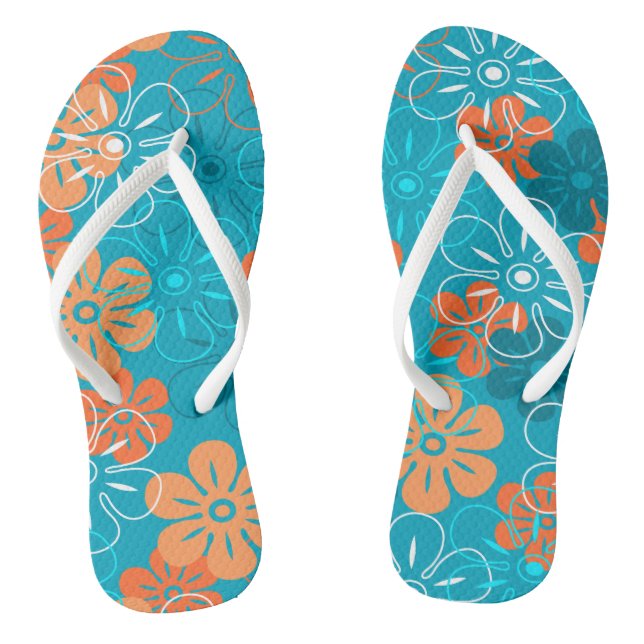 Flower Rain Hawaiian Retro Floral Flip Flops (Footbed)