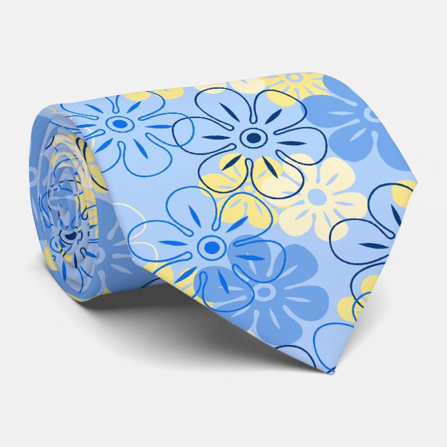 Flower Rain Hawaiian Two-sided Printed Tie (Rolled)