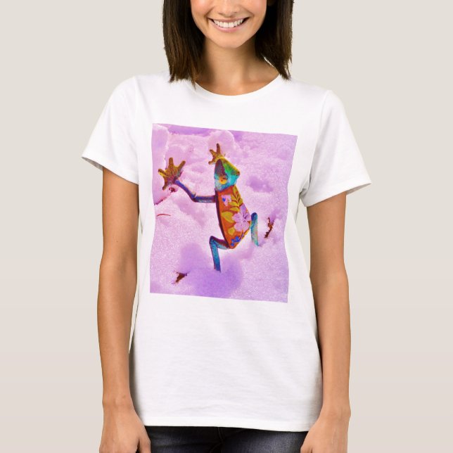 Flower rainbow frog on orchid colour snow T-Shirt (Front)