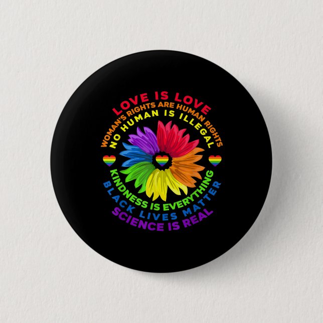 Flower Rainbow Human Rights LGBT Love Is Love 2 Inch Round Button (Front)