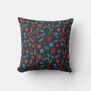 Flower Red Gold Blue Black Glitter Stylish Pattern Throw Pillow