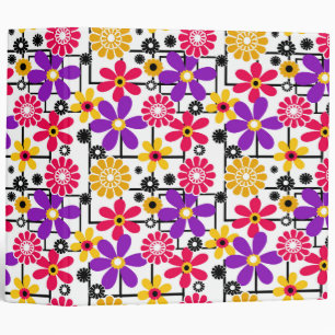 Flower retro, bright retro, floral, red and yellow binder