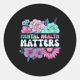 Flower Retro Mental Health Problems Awareness Classic Round Sticker
