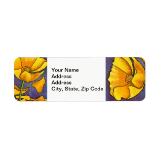 Flower Return Address Label , line floral poppy .