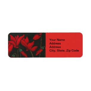 Flower Return Address Label, red cyclamen.