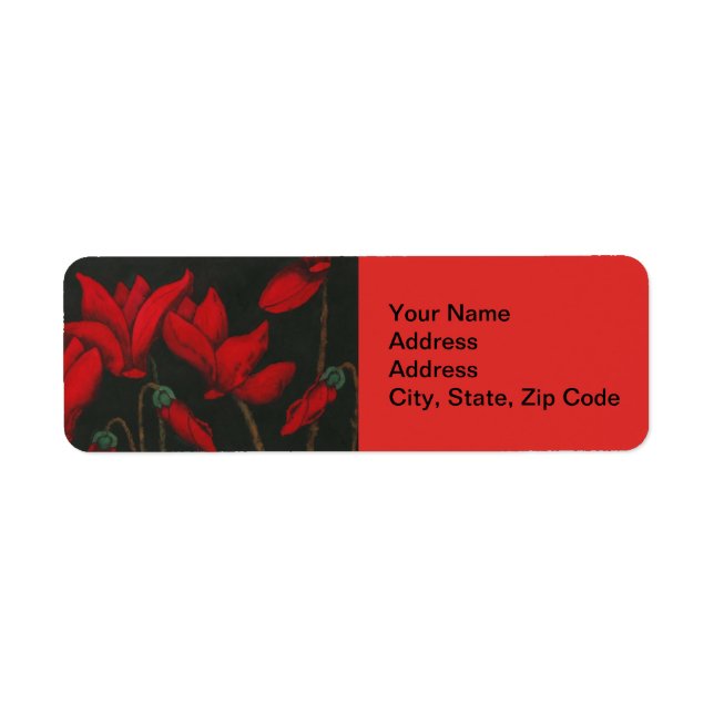 Flower Return Address Label, red cyclamen. (Front)