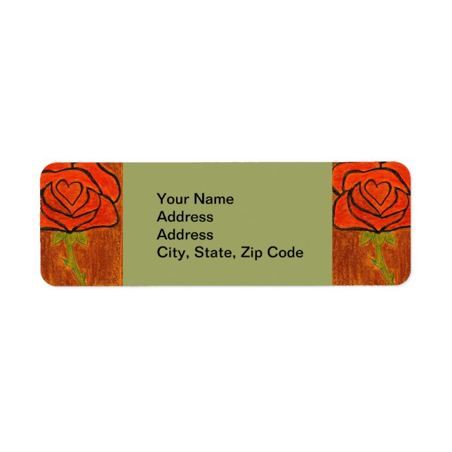 Flower Return Address Label rose red and green. (Front)