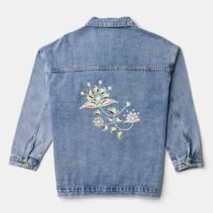 Flower rhinestone brooch pastel pink white teal  denim jacket
