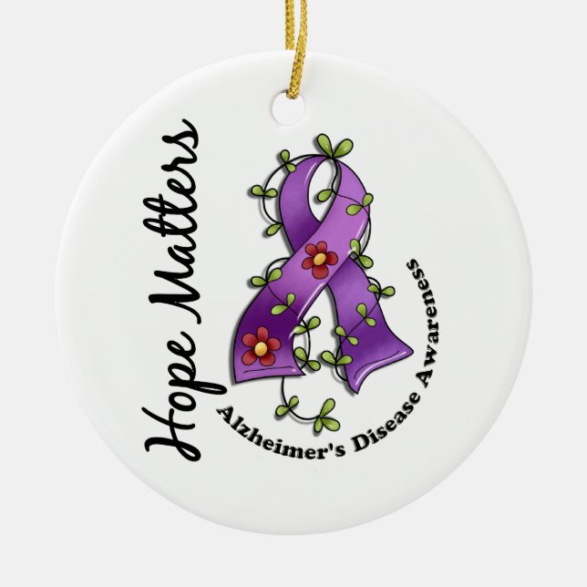 Flower Ribbon 4 Hope Matters Alzheimer's Disease Ceramic Ornament (Front)