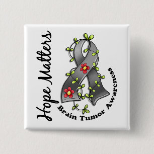 Flower Ribbon 4 Hope Matters Brain Tumour 2 Inch Square Button