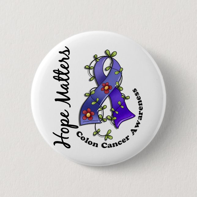 Flower Ribbon 4 Hope Matters Colon Cancer 2 Inch Round Button (Front)