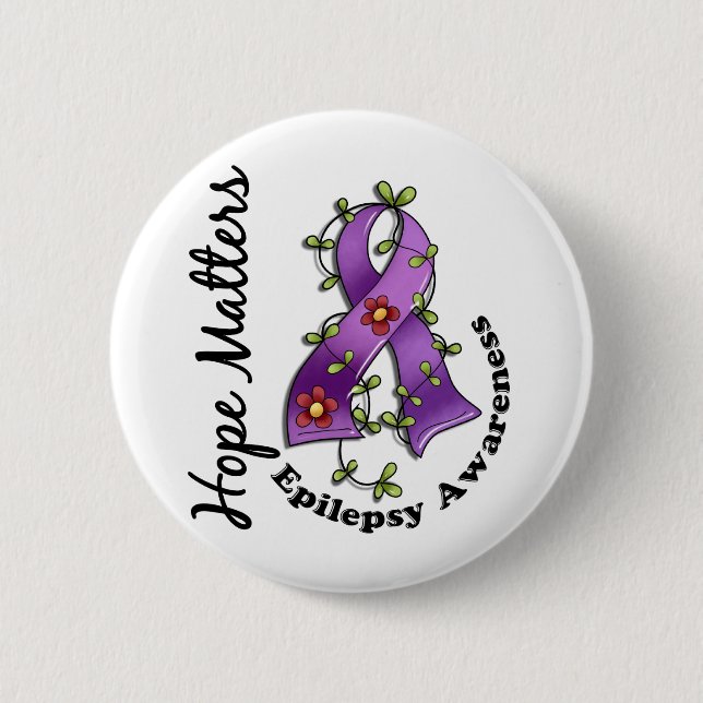 Flower Ribbon 4 Hope Matters Epilepsy 2 Inch Round Button (Front)