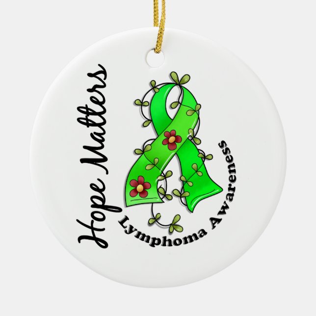 Flower Ribbon 4 Hope Matters Lymphoma Ceramic Ornament (Front)